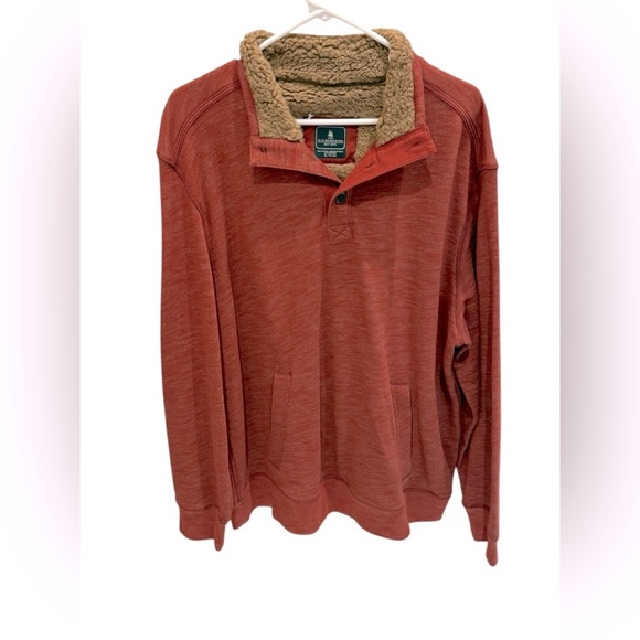 GH Bass Co 1/4 Button Henley Pullover Mens XL Rust Orange Faux Fur Trim - Picture 1 of 3
